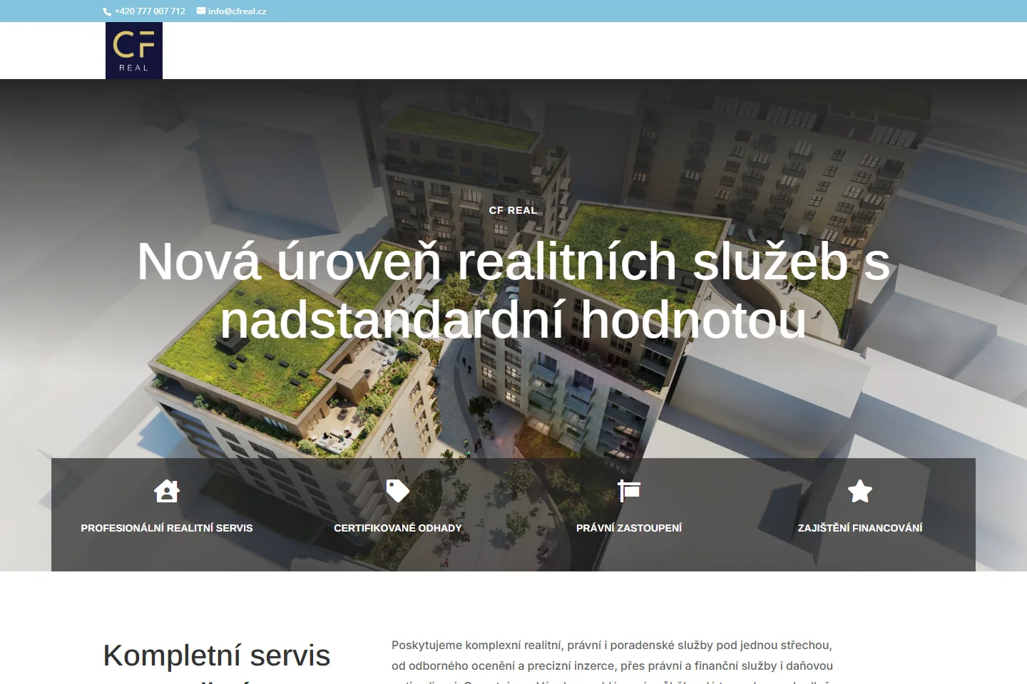 Úvodní stránka webu realitní kanceláře CF Real