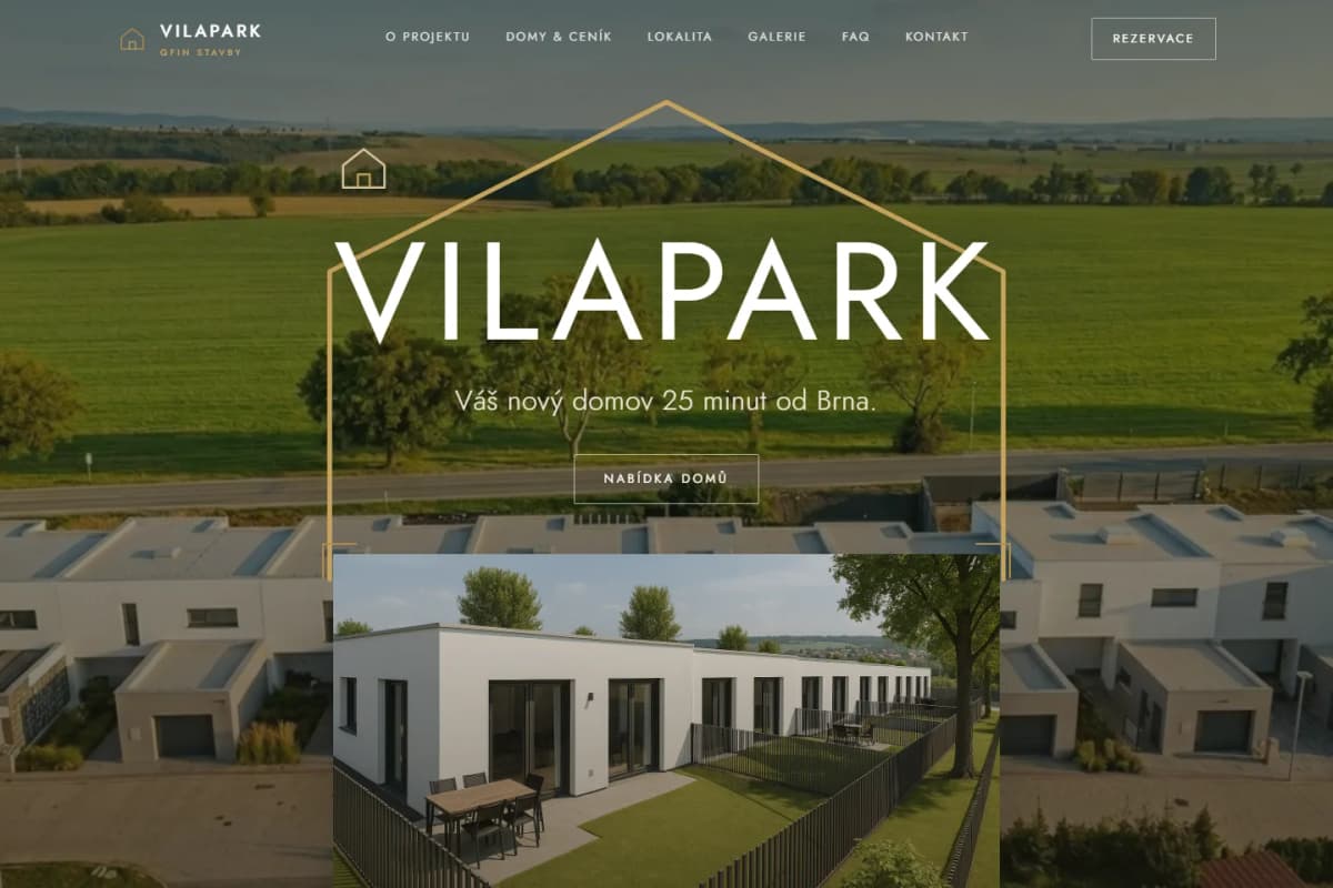 Úvodní stránka webu developerského projektu VILAPARK