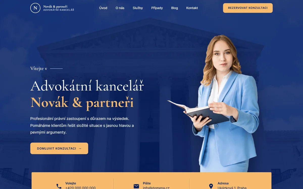 Web pro advokátní kancelář — Úvodní obrazovka kanceláře
