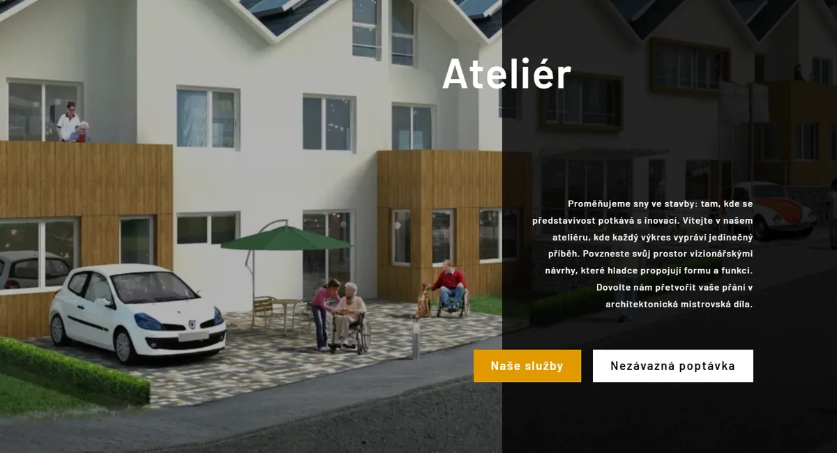 Web pro ateliér architektury — Úvodní obrazovka ateliéru