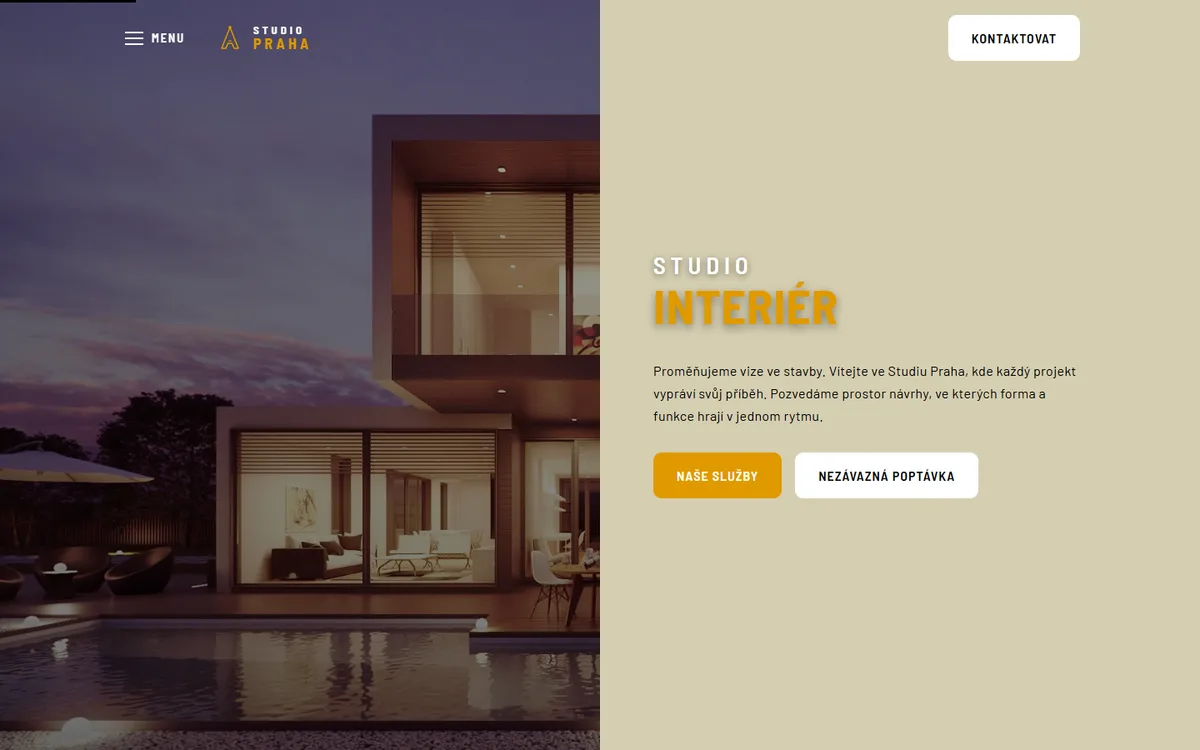 Web pro architektonické studio — Úvodní obrazovka s realizací