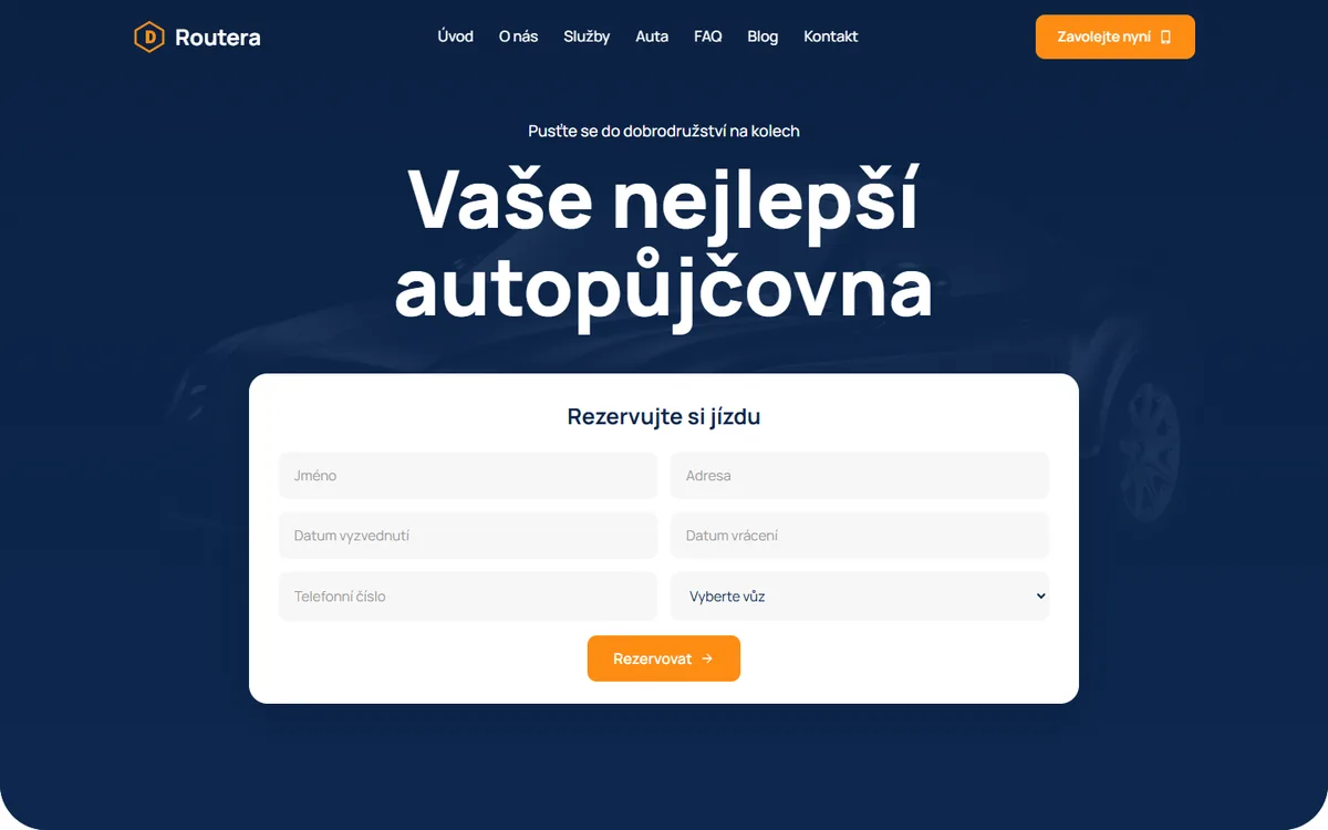 Web pro autopůjčovnu — Rezervační formulář hned na úvodu