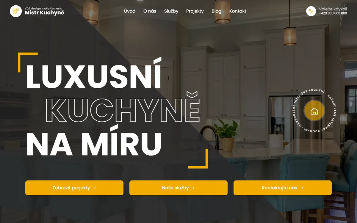 Web pro výrobce kuchyní — Úvodní obrazovka s realizacemi