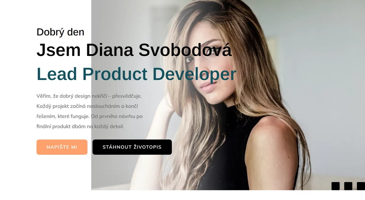 Osobní portfolio — Úvodní obrazovka portfolia