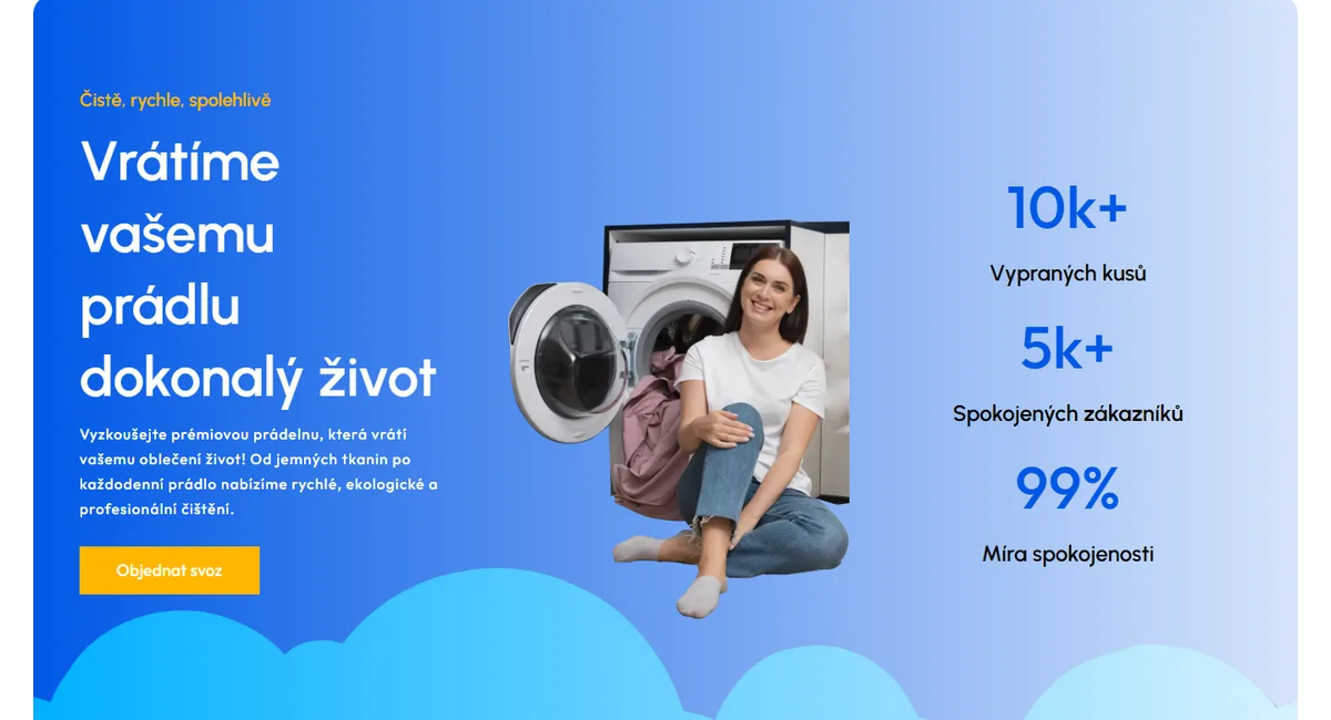 Web pro prádelnu — Úvodní obrazovka prádelny