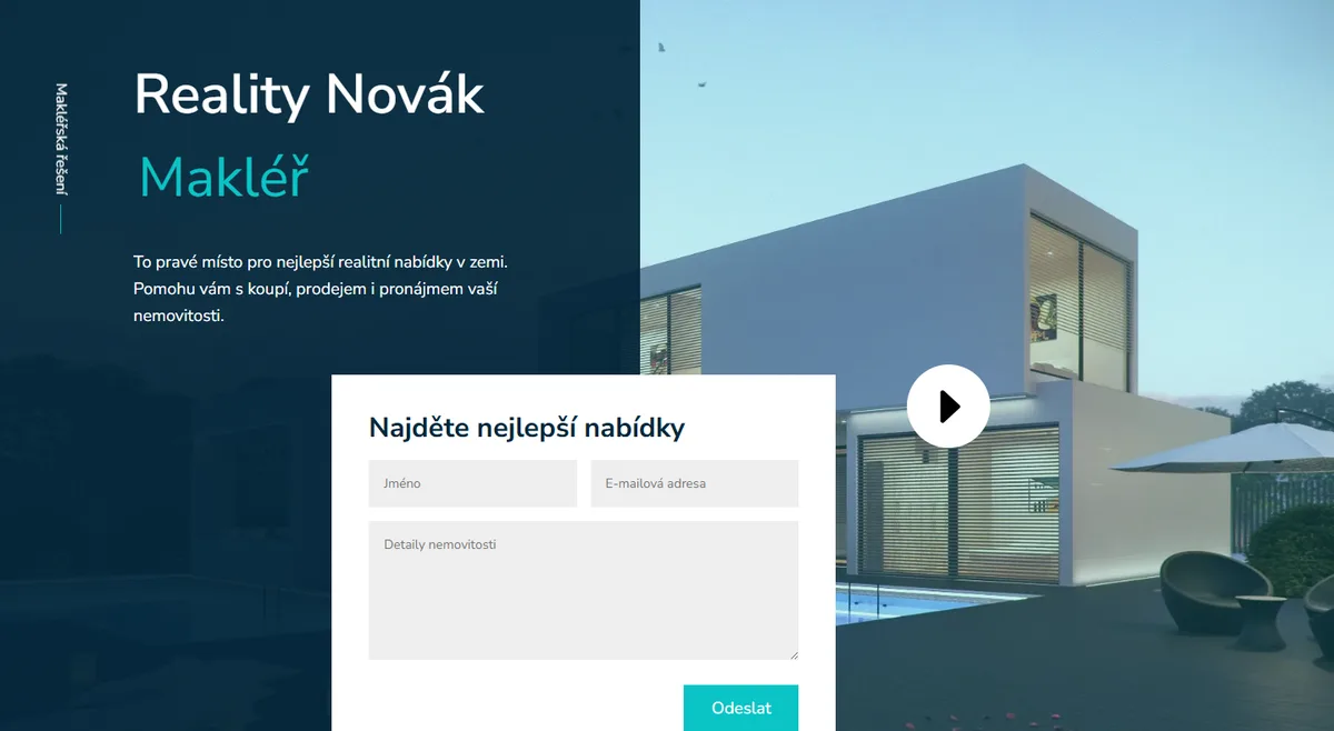 Web pro realitního makléře — Úvodní obrazovka makléře