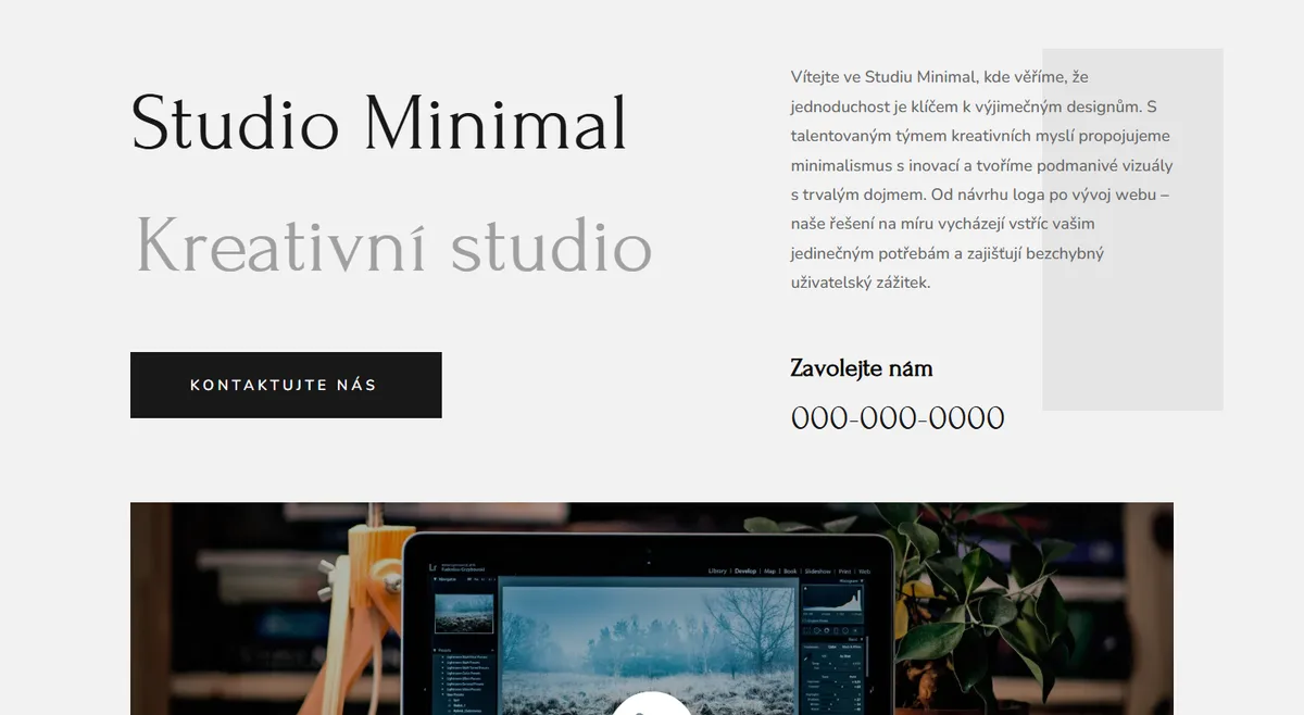 Web pro kreativní studio — Úvodní obrazovka studia