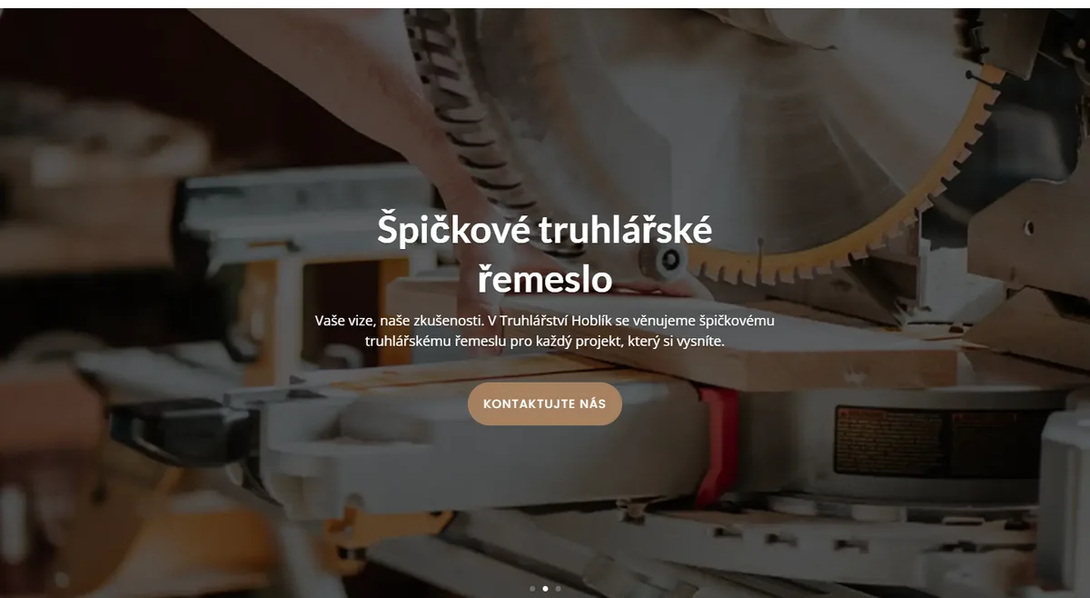 Web pro truhlářství — Úvodní obrazovka dílny