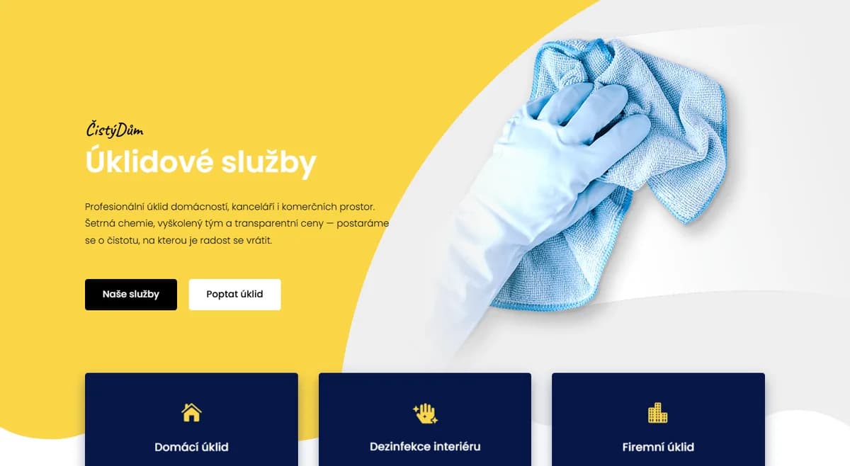 Web pro úklidovou firmu — Úvodní obrazovka