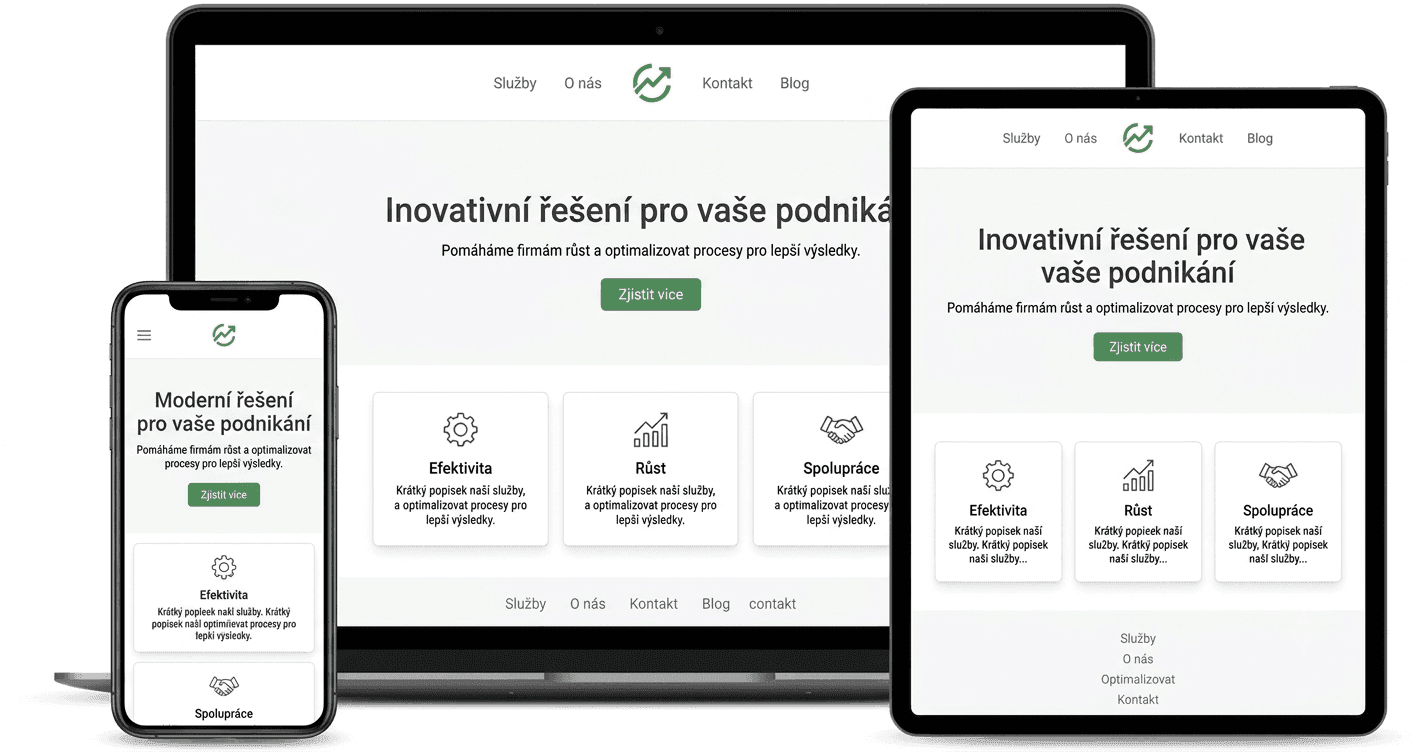 Ukázka webu na notebooku, tabletu a mobilu