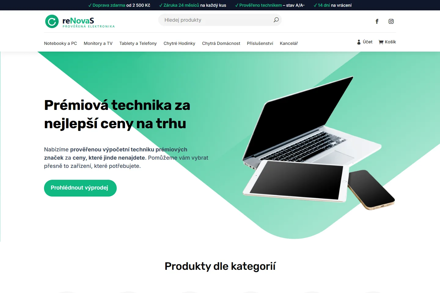 Úvodní stránka e-shopu reNovaS s repasovanou elektronikou