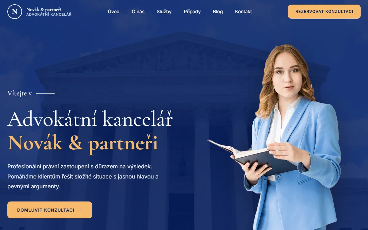 Web pro advokátní kancelář — Úvodní obrazovka kanceláře
