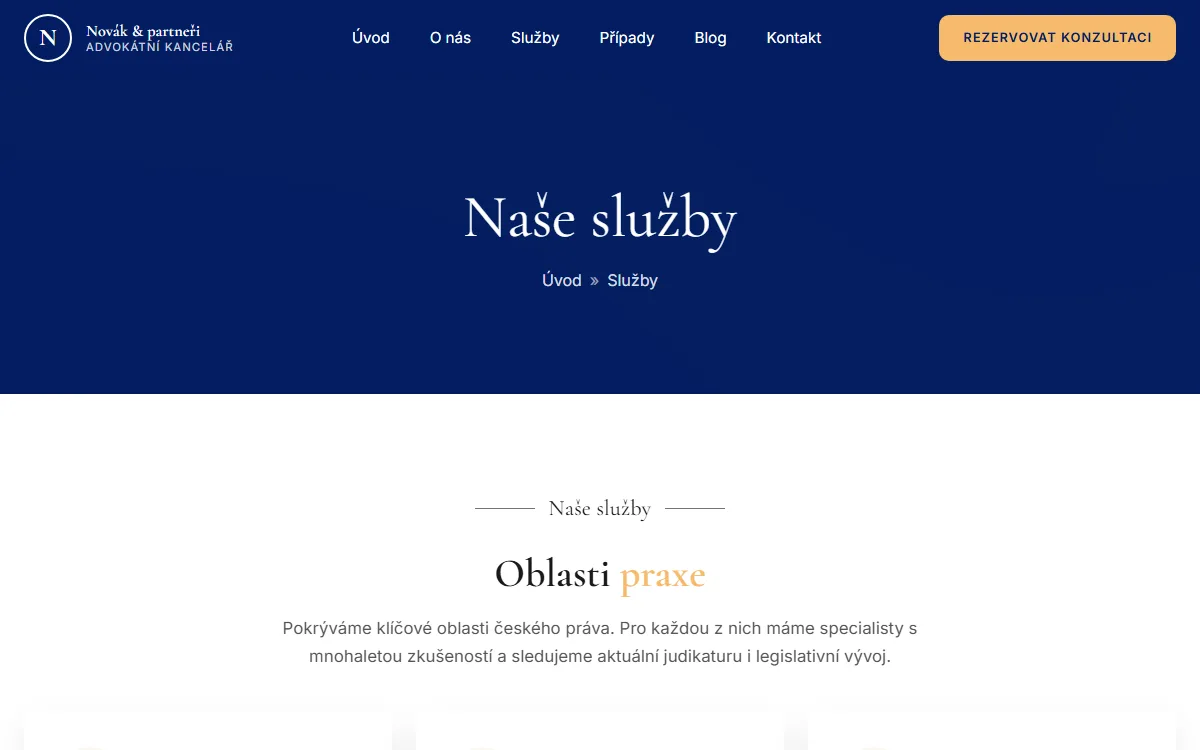 Web pro advokátní kancelář — Oblasti práva a expertíza