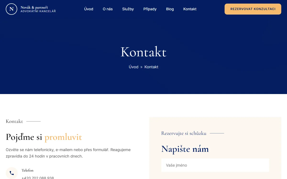 Web pro advokátní kancelář — Případy, tým a konzultace