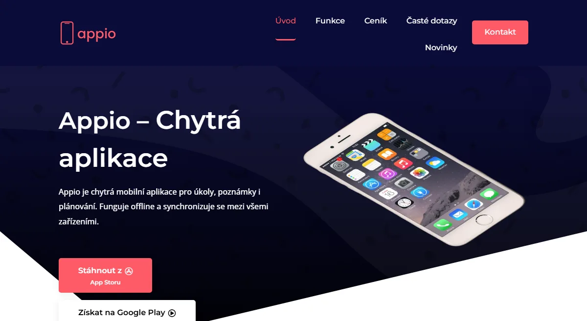 Web pro mobilní aplikaci — Úvodní obrazovka aplikace