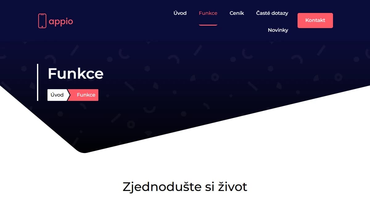 Web pro mobilní aplikaci — Klíčové funkce