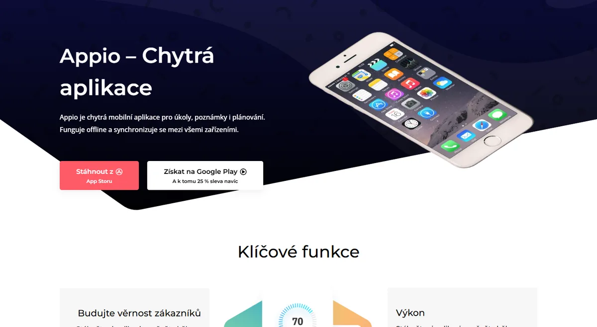 Web pro mobilní aplikaci — Tarify a časté dotazy