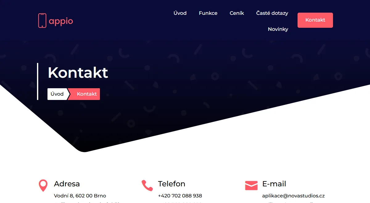 Web pro mobilní aplikaci — Tarify a časté dotazy