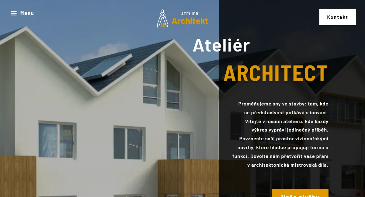 Web pro ateliér architektury — Úvodní obrazovka ateliéru