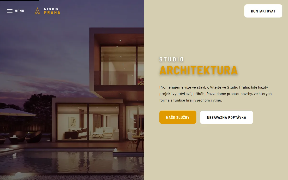 Web pro architektonické studio — Úvodní obrazovka s realizací