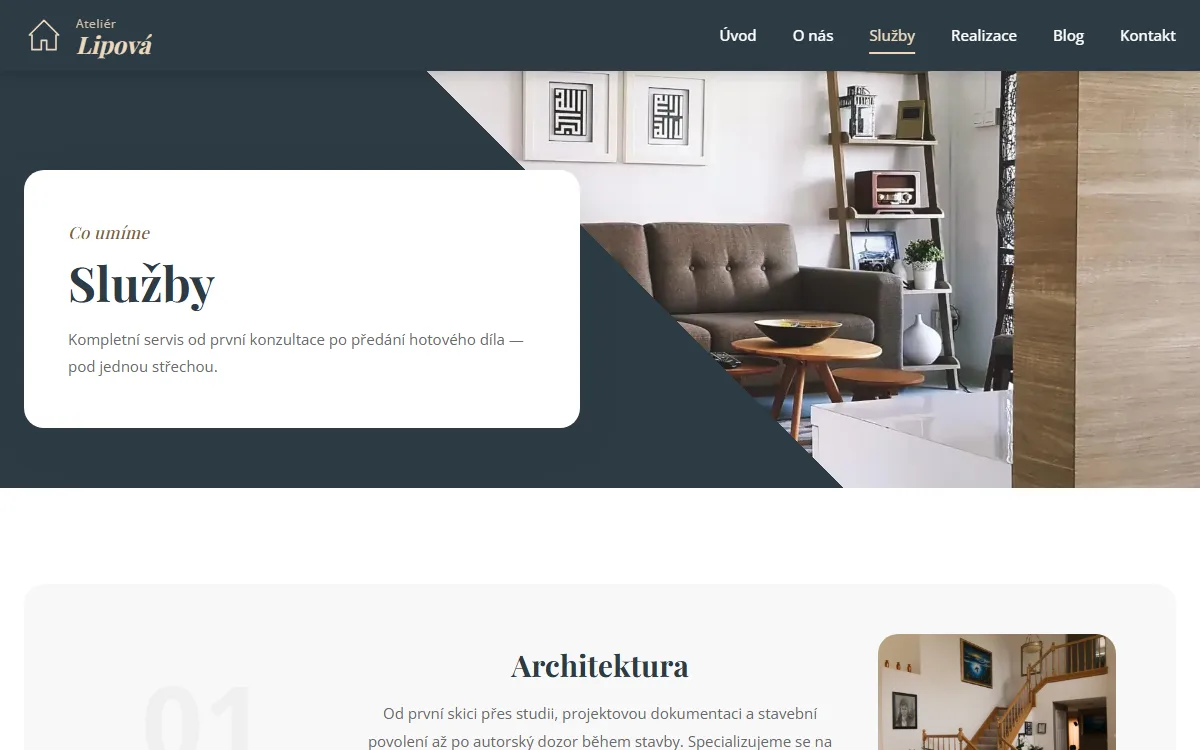 Web pro stavební ateliér — Co ateliér dělá a jak pracuje