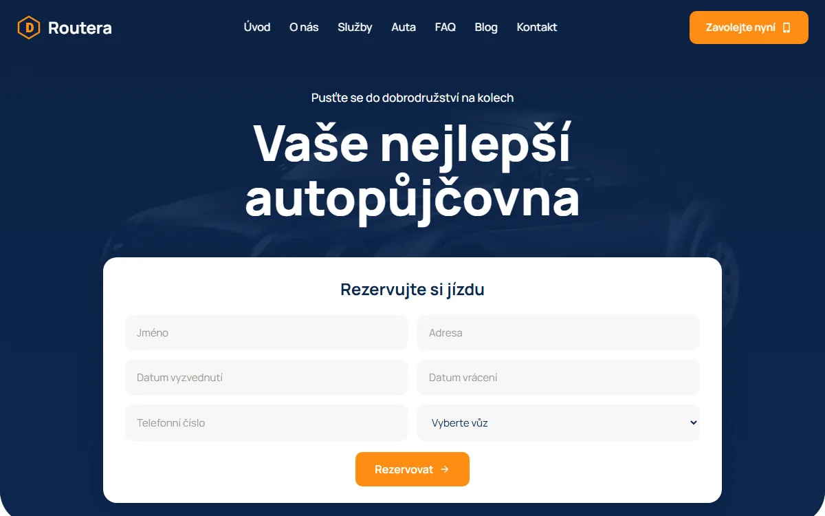 Web pro autopůjčovnu — Rezervační formulář hned na úvodu