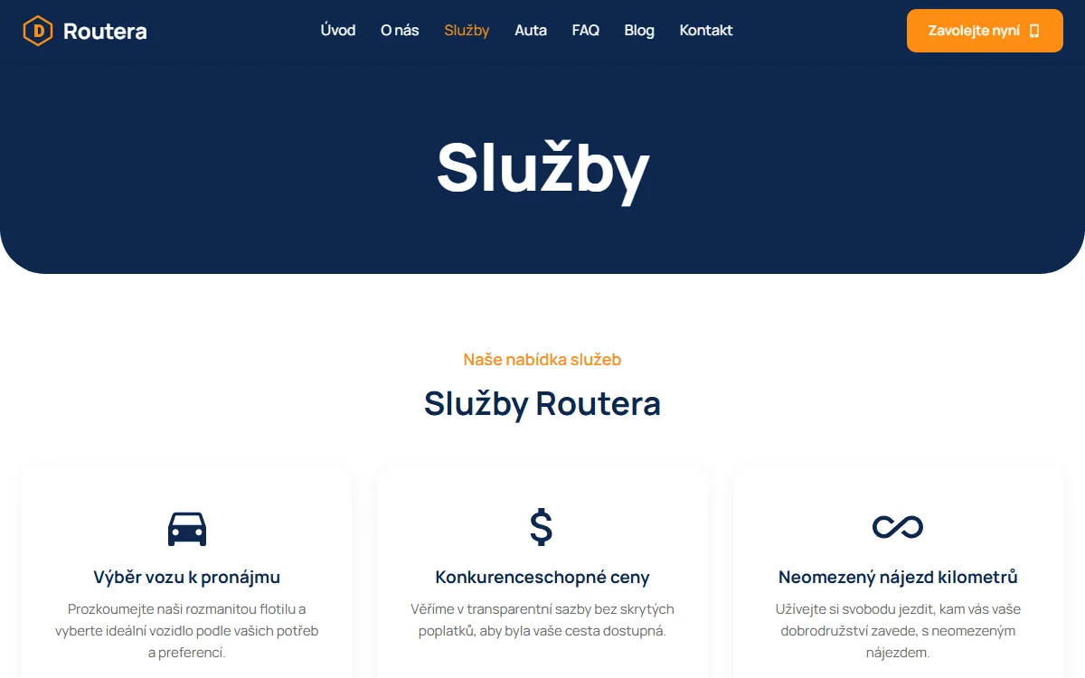 Web pro autopůjčovnu — Nabídka vozů s cenami
