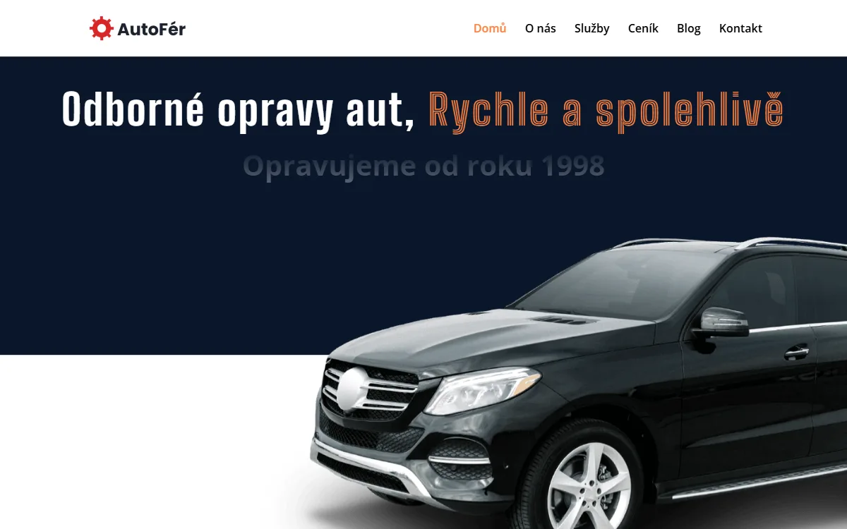 Web pro autoservis — Úvodní obrazovka
