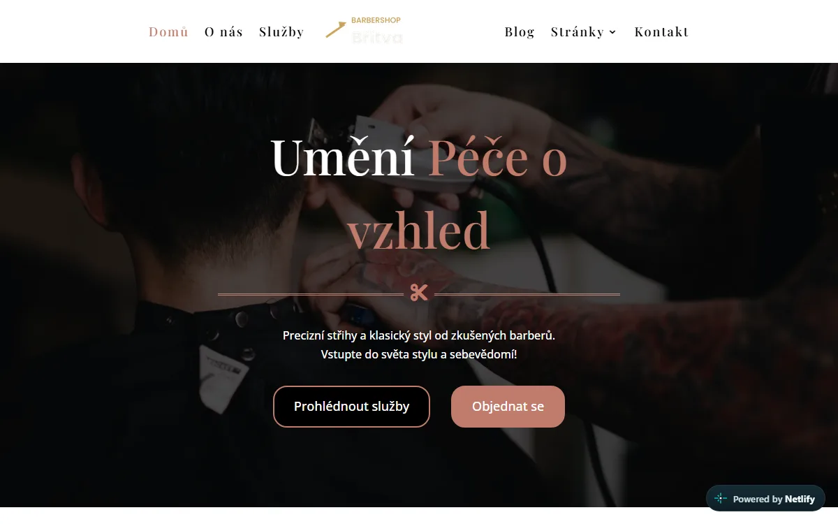 Web pro barbershop — Úvodní obrazovka