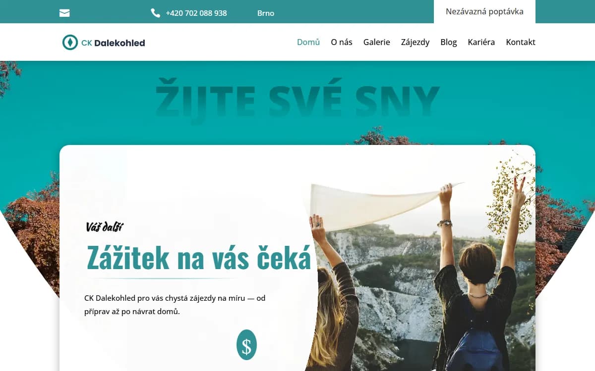 Web pro cestovní kancelář — Úvodní obrazovka