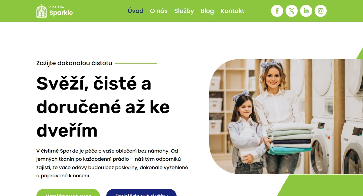 Web pro čistírnu — Úvodní obrazovka čistírny