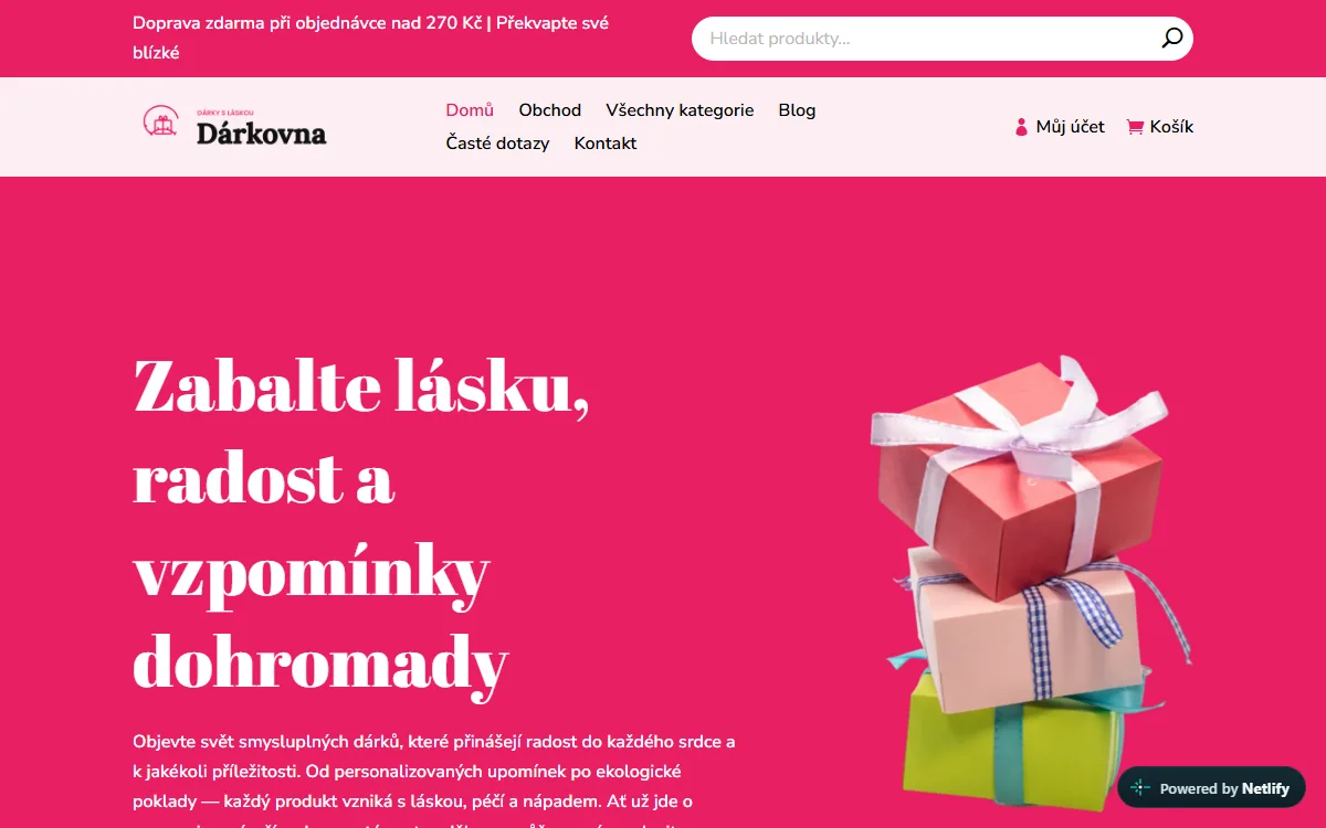E-shop s dárky — Úvodní obrazovka