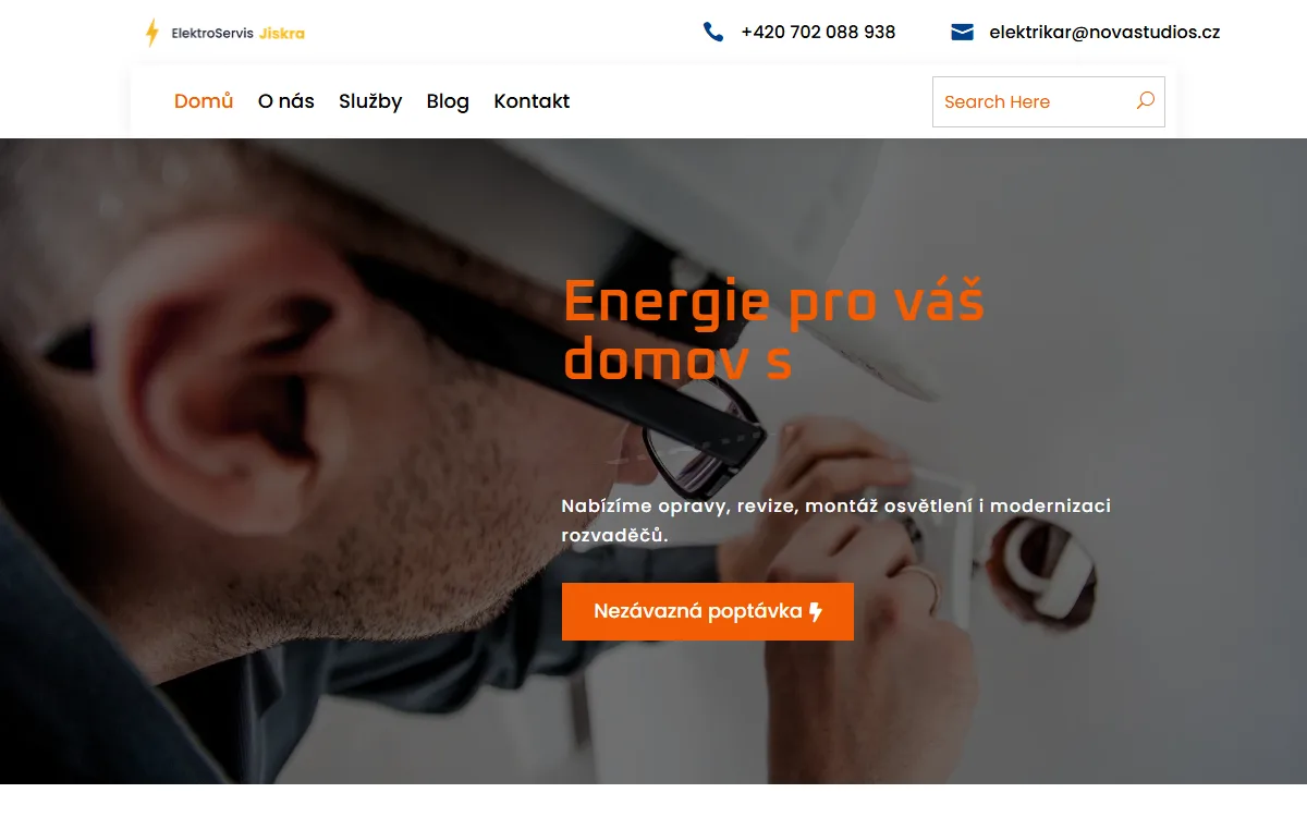 Web pro elektrikáře — Úvodní obrazovka