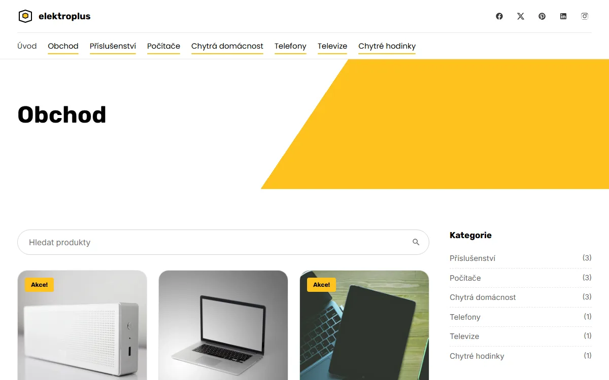 E-shop s elektronikou — Obchod a kategorie