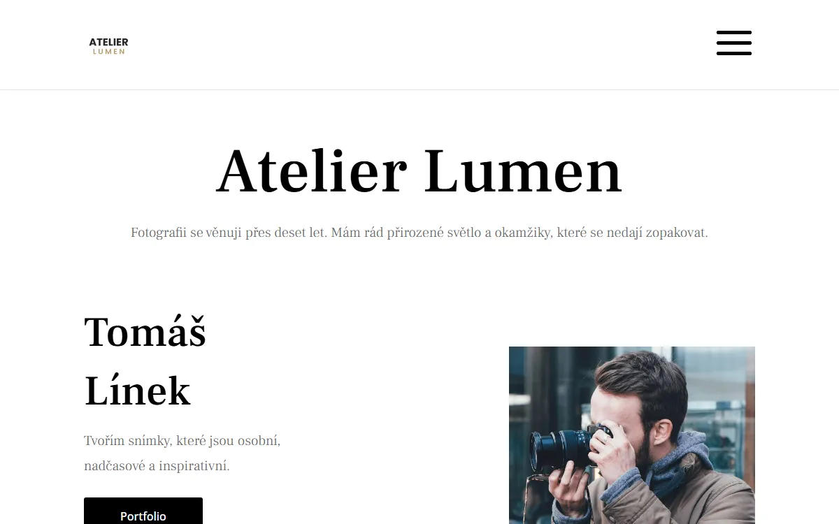 Web pro fotografa — Úvodní obrazovka