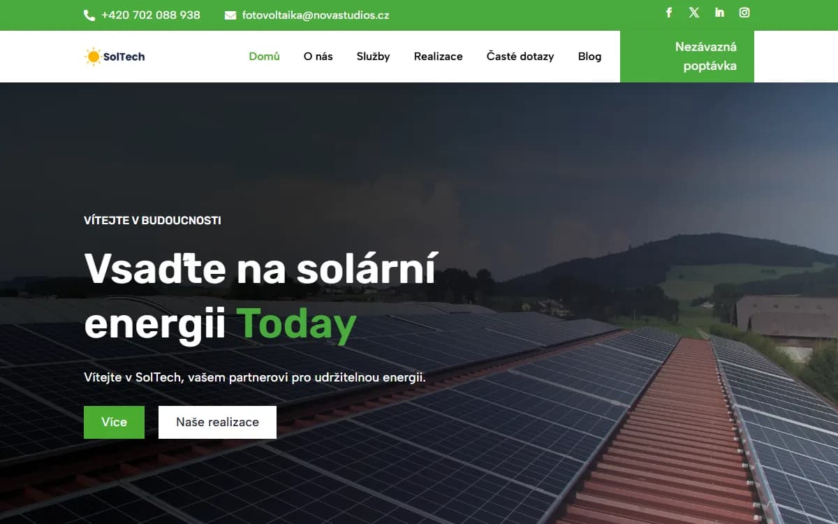 Web pro fotovoltaiku — Úvodní obrazovka
