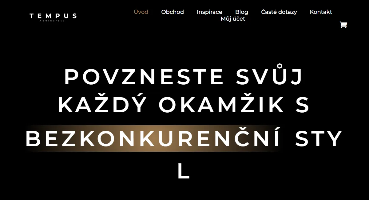 E-shop s hodinkami — Úvodní obrazovka e-shopu