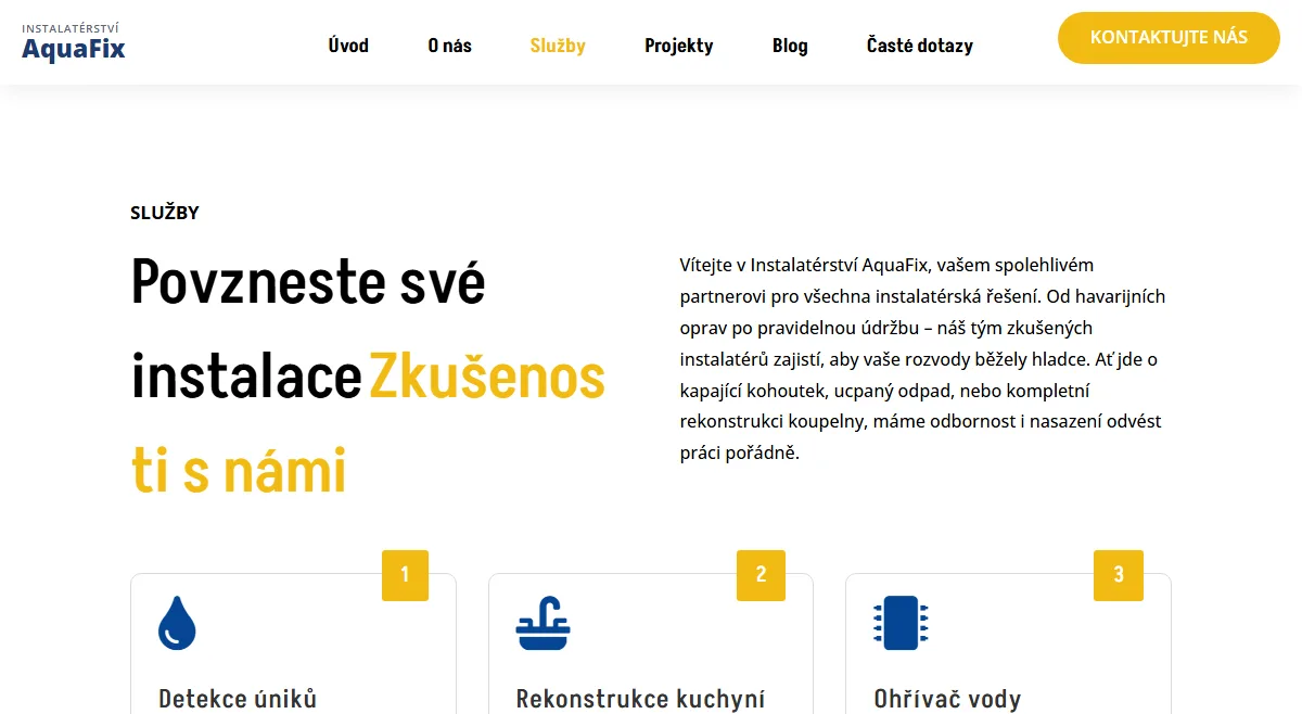 Web pro instalatéra — Přehled prací