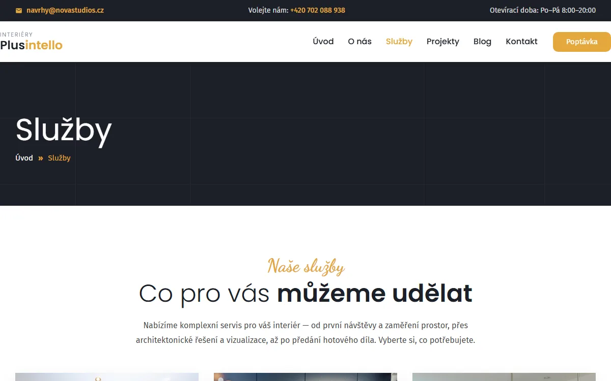 Web pro interiérové studio — Služby a průběh spolupráce