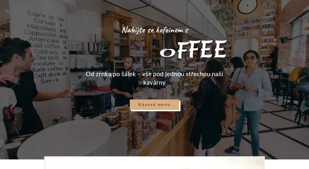 Web pro kavárnu — Nabídka a speciality