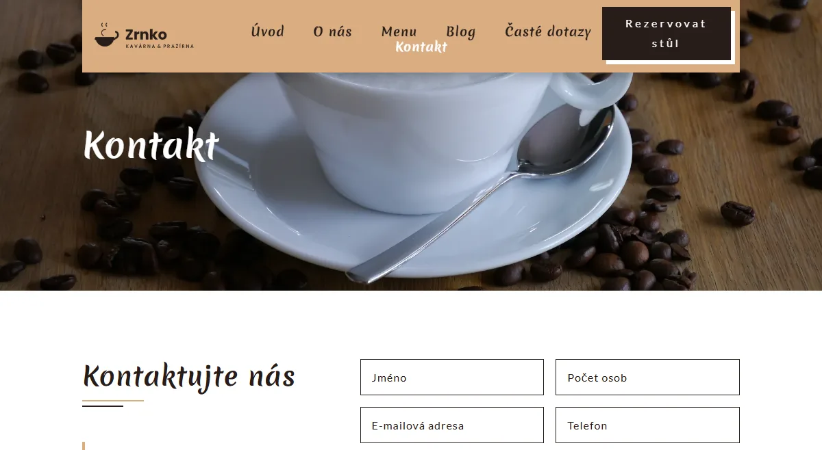 Web pro kavárnu — Tým a rezervace