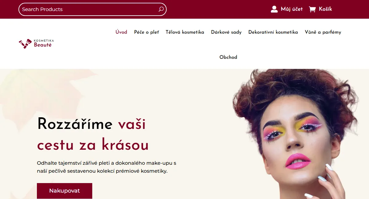 E-shop s kosmetikou — Úvodní obrazovka e-shopu