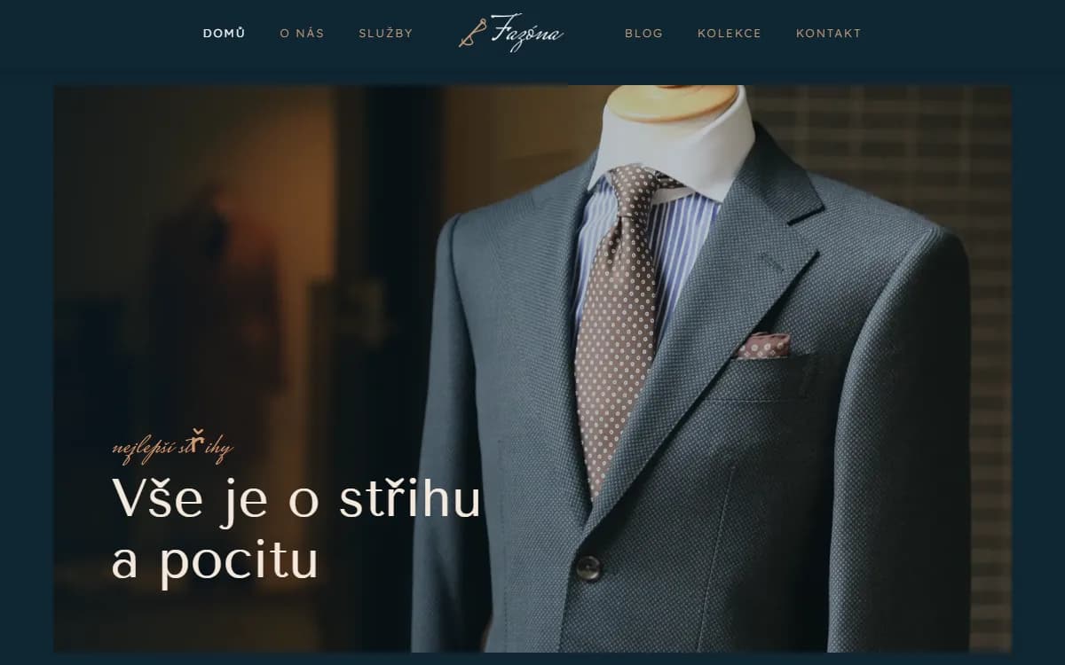Web pro krejčovství — Úvodní obrazovka krejčovství