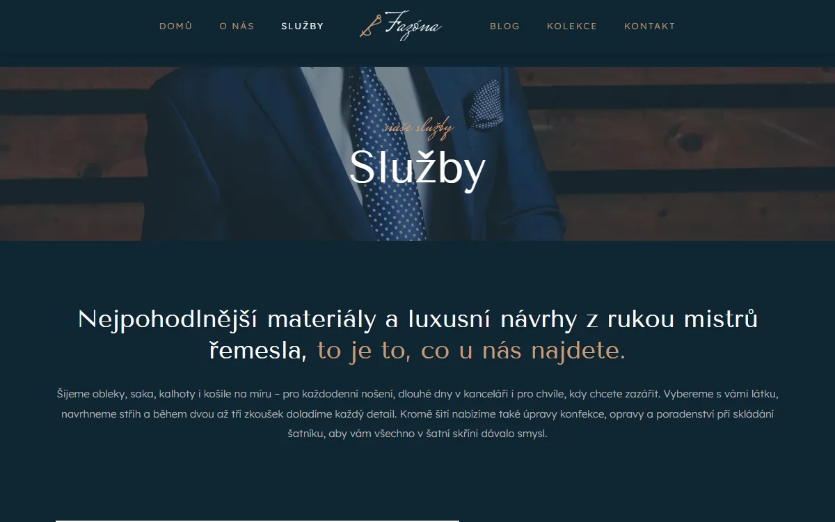 Web pro krejčovství — Služby a šití na míru