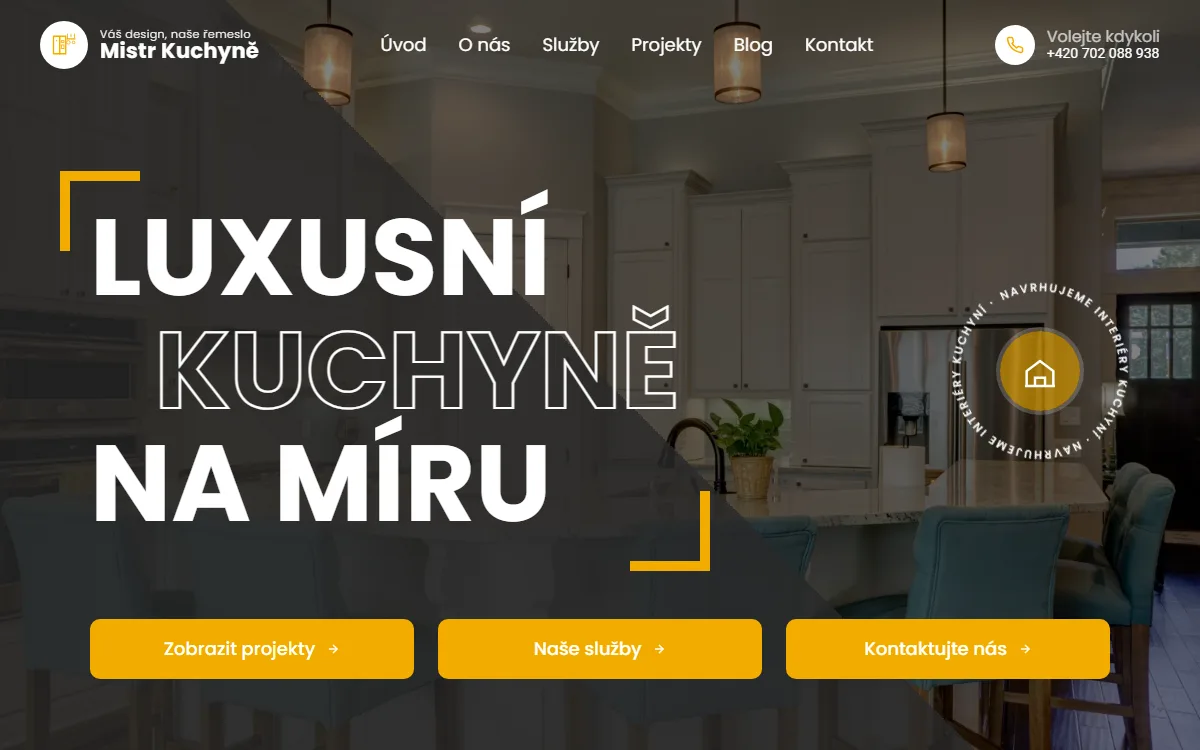 Web pro výrobce kuchyní — Úvodní obrazovka s realizacemi