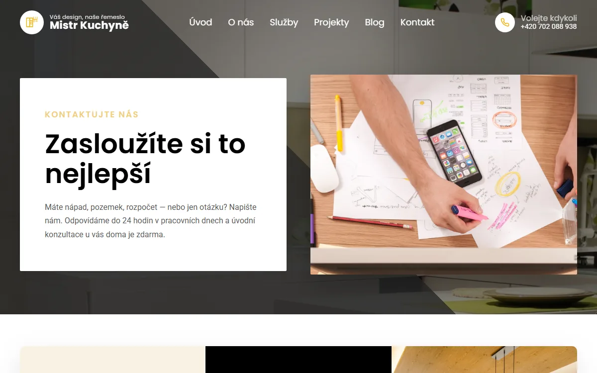 Web pro výrobce kuchyní — Galerie a poptávkový formulář