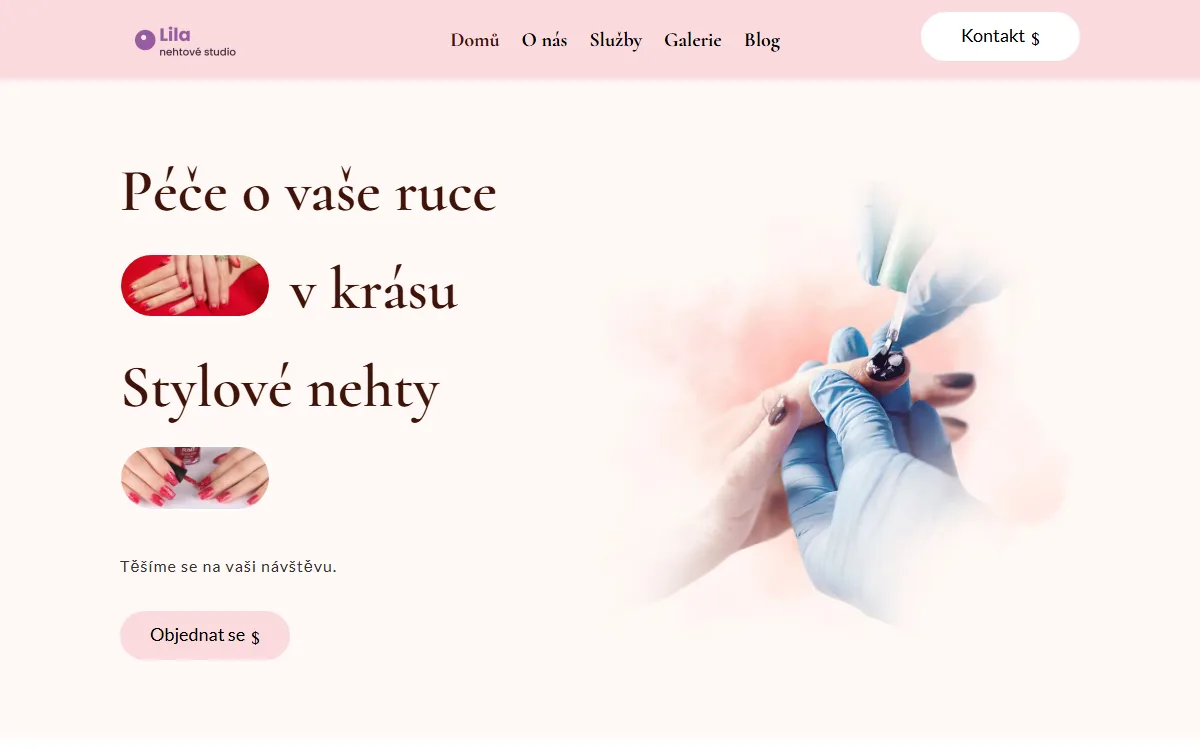 Web pro nehtové studio — Úvodní obrazovka