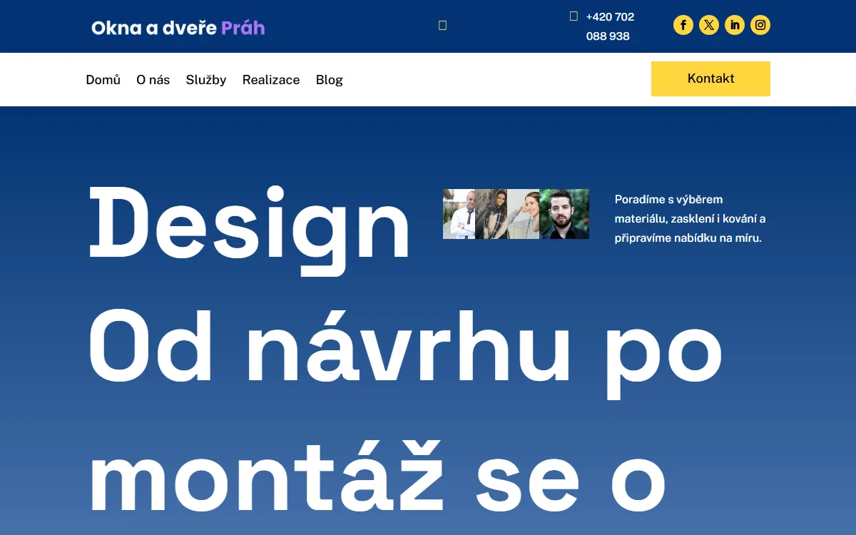 Web pro okna a dveře — Úvodní obrazovka