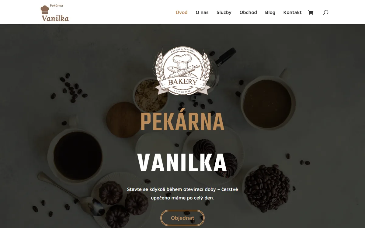 Web pro pekárnu — Úvodní obrazovka pekárny