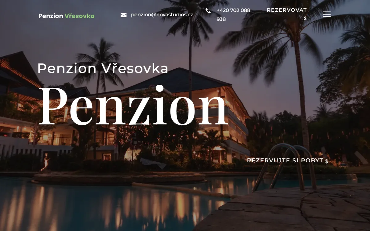 Web pro penzion — Úvodní obrazovka